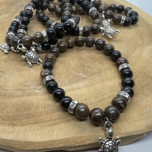 Bracelet en bronzite et obsidienne